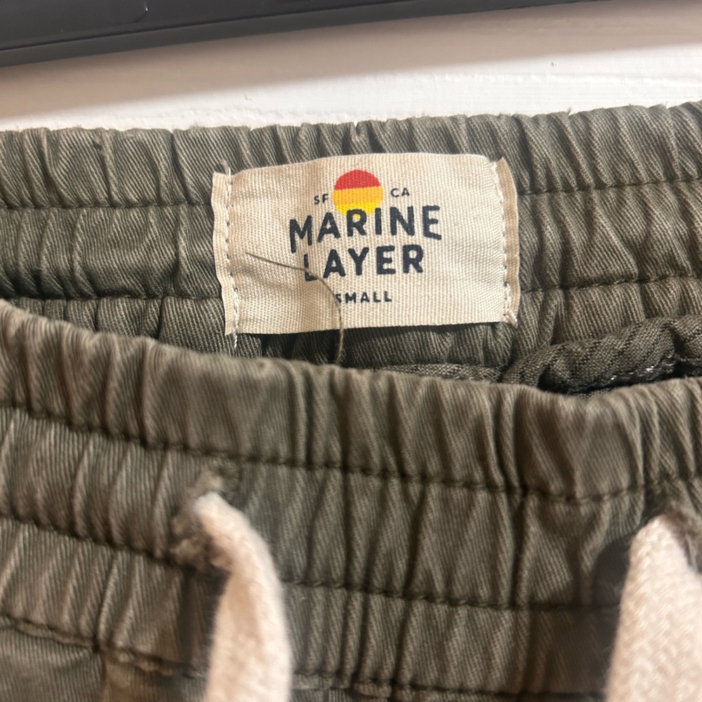 Marine Layer Olive Green elastic waste chinos slim